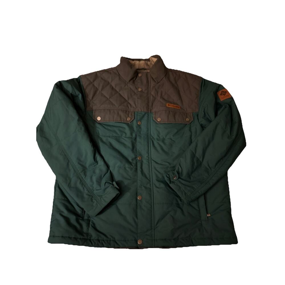 COLUMBIA SPORTSWEAR Snap & Zip Up Green/Gray Jacket Men's Size Extra Large